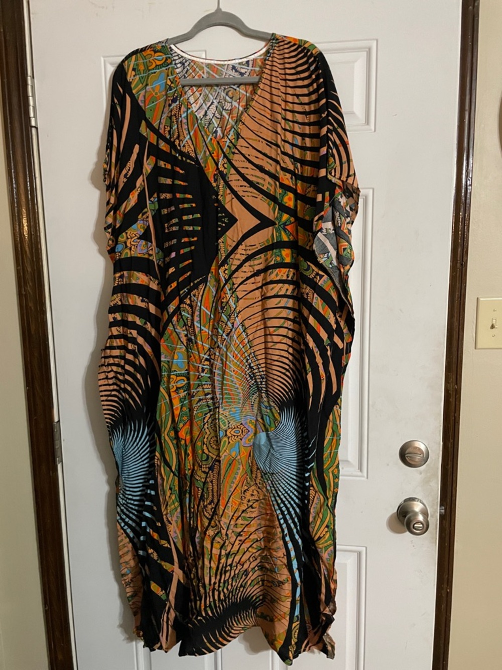 SHEIN Multicolor Abstract Print Maxi Dress - Black, Tan, Blue, Green, Orange